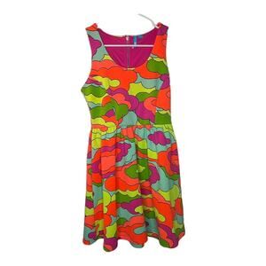 Nanette Lepore L'Amour Neon Floral Sleeveless Midi Dress Back Zip Size M